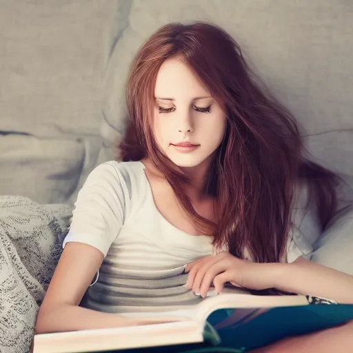 Prompt: a girl reading book, hair flowing down, high resolution, 4K, photo realistic