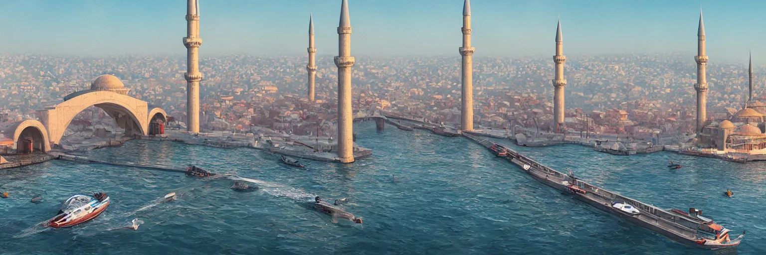 Prompt: a cinematic scene from istanbul bridge, concept art by nick ford and sylvain sarrailh,