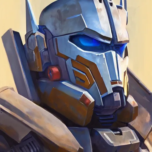 Image similar to greg manchess portrait painting of armored optimus prime as overwatch character, medium shot, asymmetrical, profile picture, organic painting, sunny day, matte painting, bold shapes, hard edges, street art, trending on artstation, by huang guangjian and gil elvgren and sachin teng