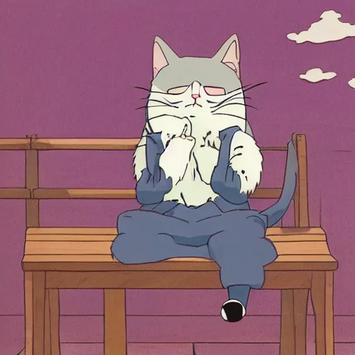 Prompt: by Hayao Miyazaki, Samuel Beckett as a cat girl, high res, anime, HD, studio ghibli.