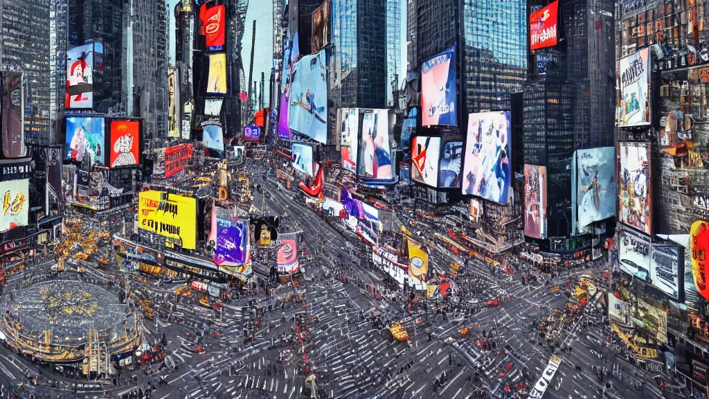 Image similar to a highly detailed, realistic photo of New York Time Square, the ground is completely filled with eggs, intricate, 8k highly professionally detailed, HDR