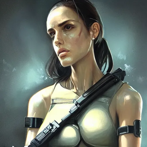 Image similar to portrait of a woman by greg rutkowski, eiza gonzalez as a weyland - yutani mercenary, from aliens franchise, she is about 3 0 years old, military composure, wearing white and black colored tactical gear, highly detailed portrait, digital painting, artstation, concept art, smooth, sharp foccus ilustration, artstation hq