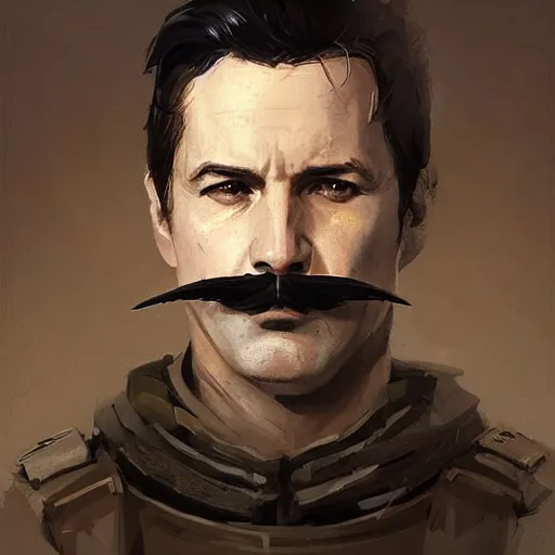Prompt: portrait of a man by greg rutkowski, british features, short black hair in military style, moustache, perfect military composure, wearing stormtrooper gear, star wars expanded universe, he is about 5 0 years old, highly detailed portrait, digital painting, artstation, concept art, smooth, sharp foccus ilustration, artstation hq