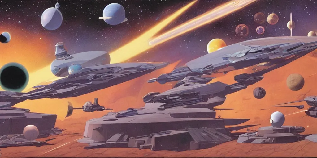 Image similar to space rangers vs the universe concept art, by ralph mcquarrie