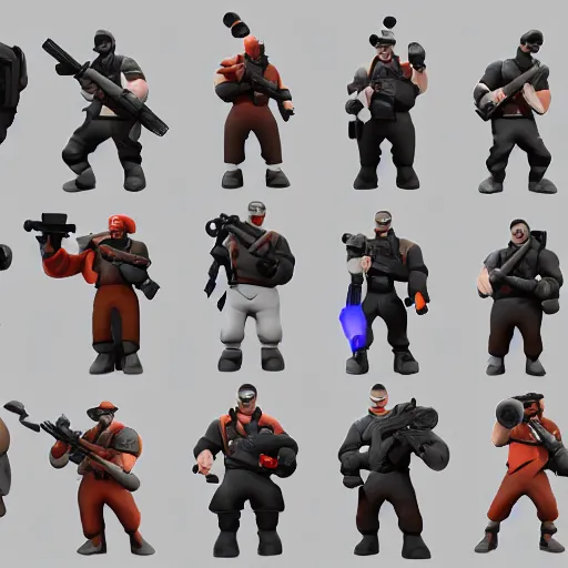 Image similar to 3d render minimalistic octane team fortress characters