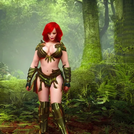 Image similar to Christina Hendricks as Amazon jungle warrior, unreal engine, 4k, cinema effect,