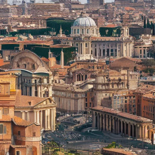 Image similar to realistic photo of a city that resembles rome during the height of the Roman Empire, 8k, wide shot, clear blue sky