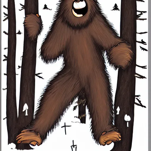 Image similar to happy dancing Sasquatch Bigfoot party in the forest