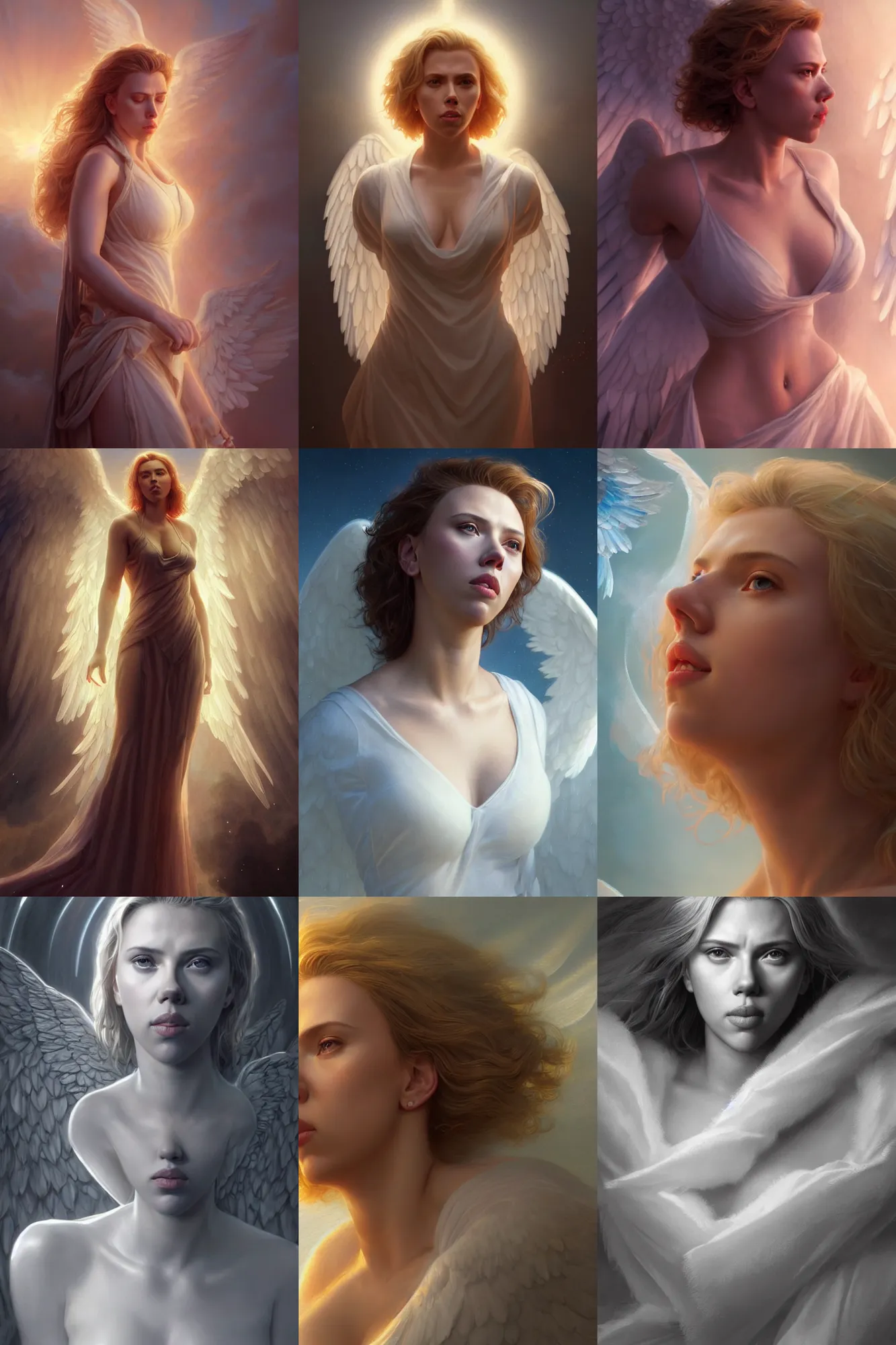 Image similar to scarlett johansson as a heavenly angel, anatomy, bathed in light, highly detailed, photorealistic, artstation, smooth, sharp focus, illustration, unreal engine 5, 8 k, art by artgerm and greg rutkowski and edgar maxence