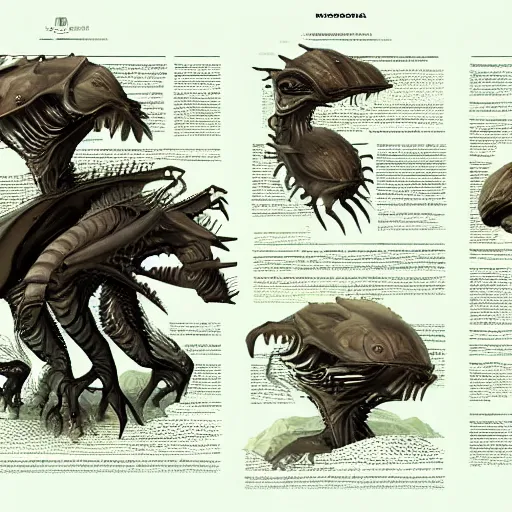 Prompt: “Encyclopedia of alien creatures , artstation”