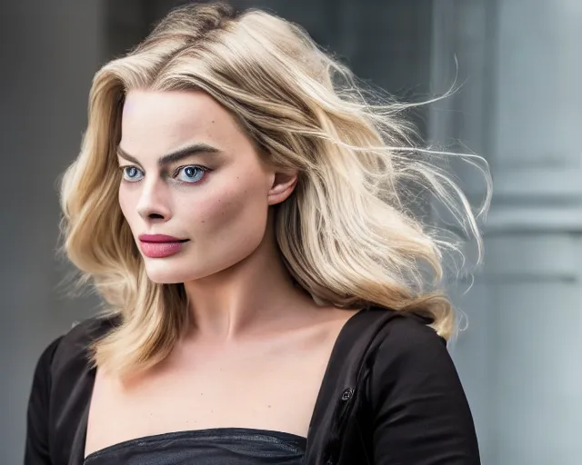 Image similar to a more beautiful version of margot robbie, hyper realistic face, beautiful eyes, cinematic, long shot, hyper detailed, 8 5 mm photograph, 8 k resolution, film still, sharp lens, wide lens