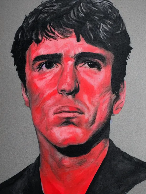 Prompt: headshot portrait. tony montana from movie scarface. perfect face, fine details., 4 k, red and black ink paint