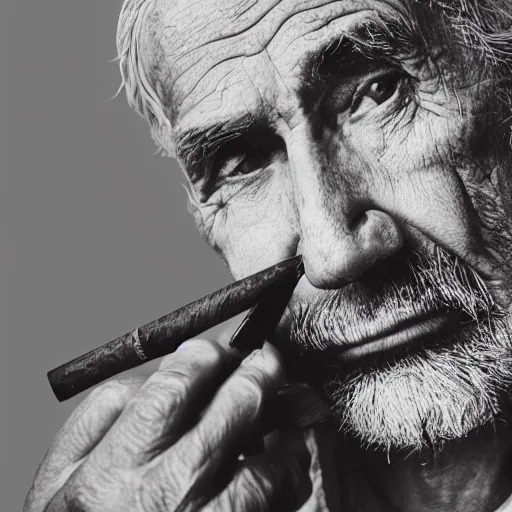 Image similar to portrait of old man smoking pipe, the smoke turns into his gray hair, realistic 4k octane beautifully detailed render, 4k post-processing, highly detailed, intricate complexity, epic composition, magical atmosphere, cinematic lighting, masterpiece, ultra hd