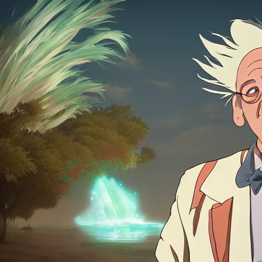 Image similar to doc brown!!!! as arielle the mermaid, studio ghibli, pixar and disney animation, sharp, rendered in unreal engine 5, anime key art by greg rutkowski, bloom, dramatic lighting