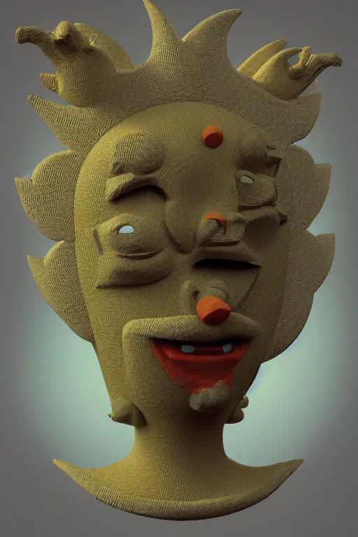 Image similar to clay style 3 d render of abstract sun - headed character'sun head '!!'mason lindroth '!!!!!'hylics style '!!! multimedia, stylized, 3 d graphics, visible fingerprints, clay texture, texture!!! 4 k image