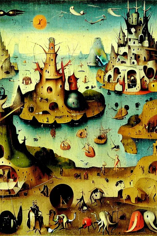 Image similar to a beautiful landscape with weird creatures by hieronymus bosch