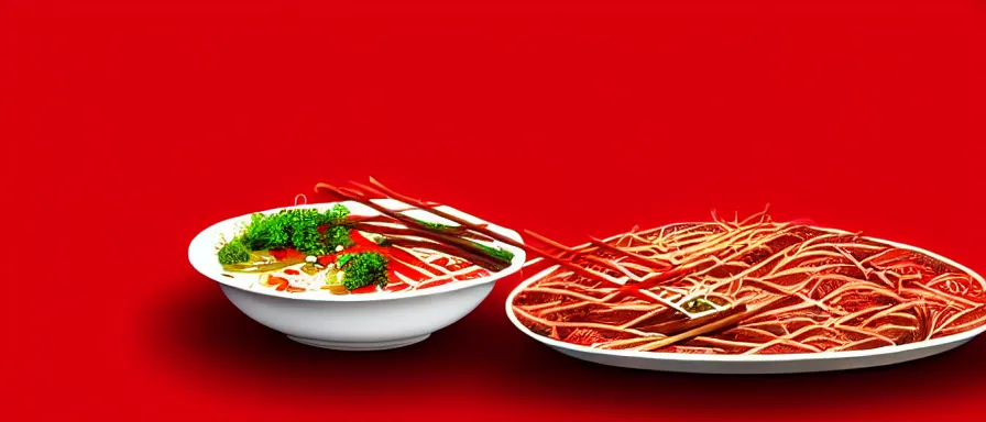 Prompt: a beautiful 4 k hd red wall paper illustration of roasted string hotpot, red wallpaper design, simple style, gourmet style, commercial kebab hotpot wallpaper display, wall painting, from china, with merchant logo, simple structure, surrealistic, chinese style, victo ngai, james jean, denoise, deblurring