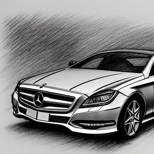 Prompt: pencil sketch of mercedes cls 53