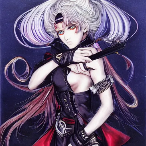 Image similar to portrait of vampire slayer Miku Hatsune Belmont, by Ayami Kojima. Award winning Castlevania art.