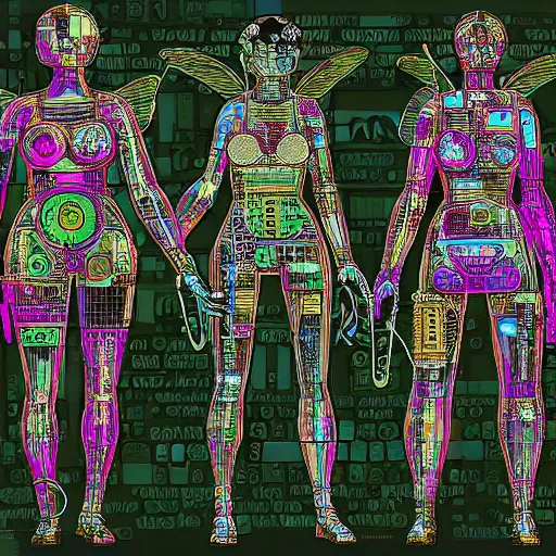 Prompt: a diagram of a fairy body with various parts, cyberpunk art by eduardo paolozzi, behance contest winner, computer art, greeble, steampunk, poster art, glyphs