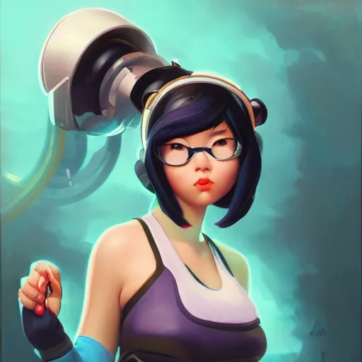 Image similar to lofi portrait of mei from overwatch, Pixar style, by Tristan Eaton Stanley Artgerm and Tom Bagshaw.