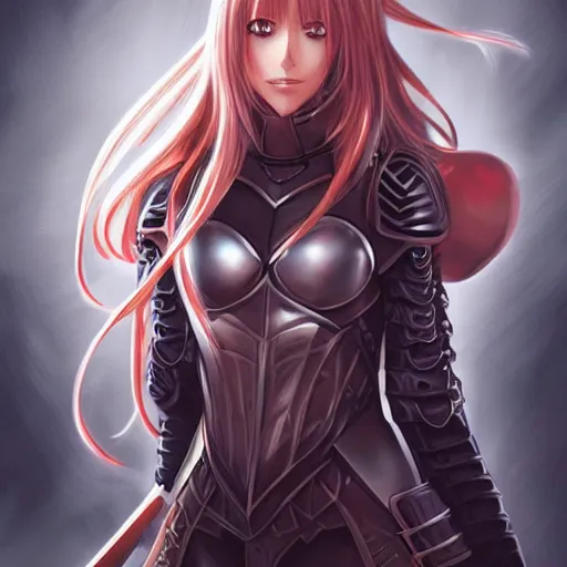 Image similar to a portrait of an attractive knight female anime character with long hair, artgerm