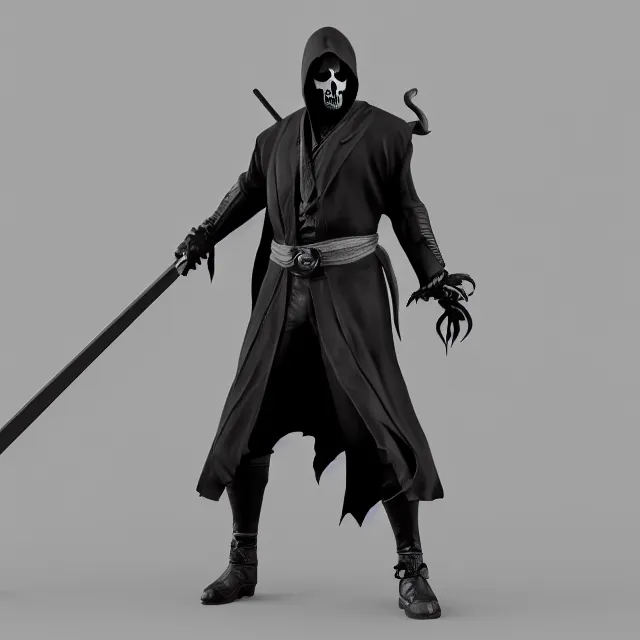 Prompt: grim reaper with skull face and scythe in mortal kombat, videogame 3d render, 4k, artstation