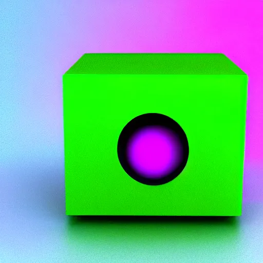 Prompt: cube made from paper, pink background, violet shift render, neon green, cgi