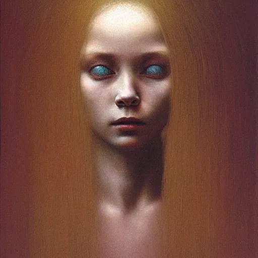 Prompt: young girl, painting by Beksinski