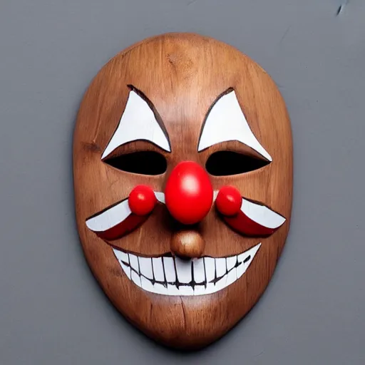 Image similar to wooden clown mask with long fang like incisors