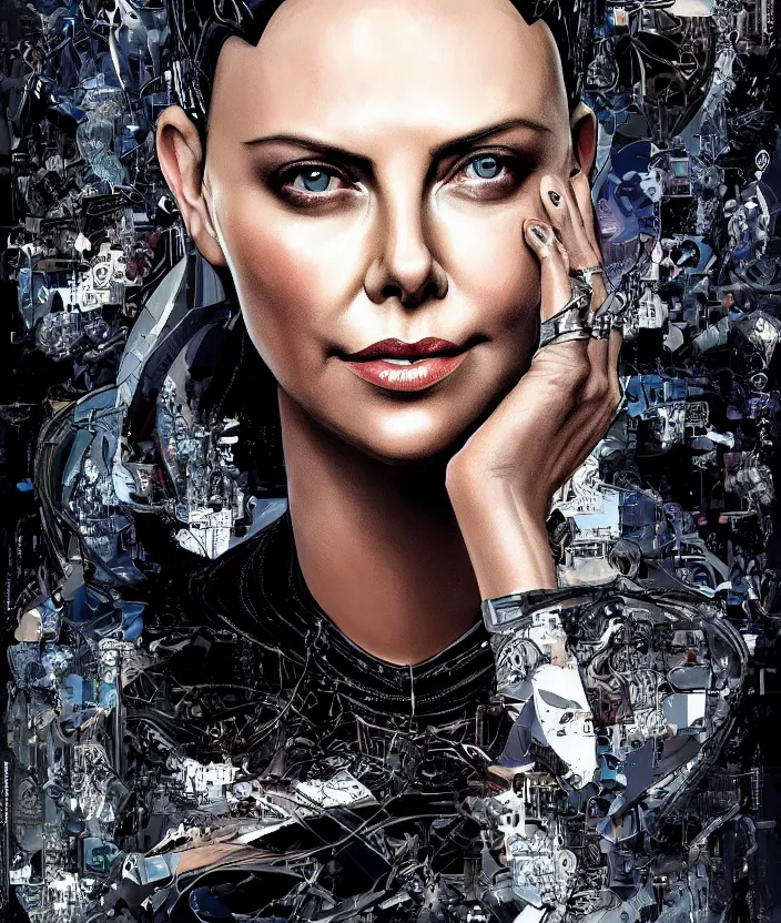 Image similar to portrait of charlize theron as a catwoman. intricate abstract. intricate artwork. by tooth wu, wlop, beeple, dan mumford. octane render, trending on artstation, greg rutkowski very coherent symmetrical artwork. cinematic, hyper realism, high detail, octane render, 8 k, iridescent accents.