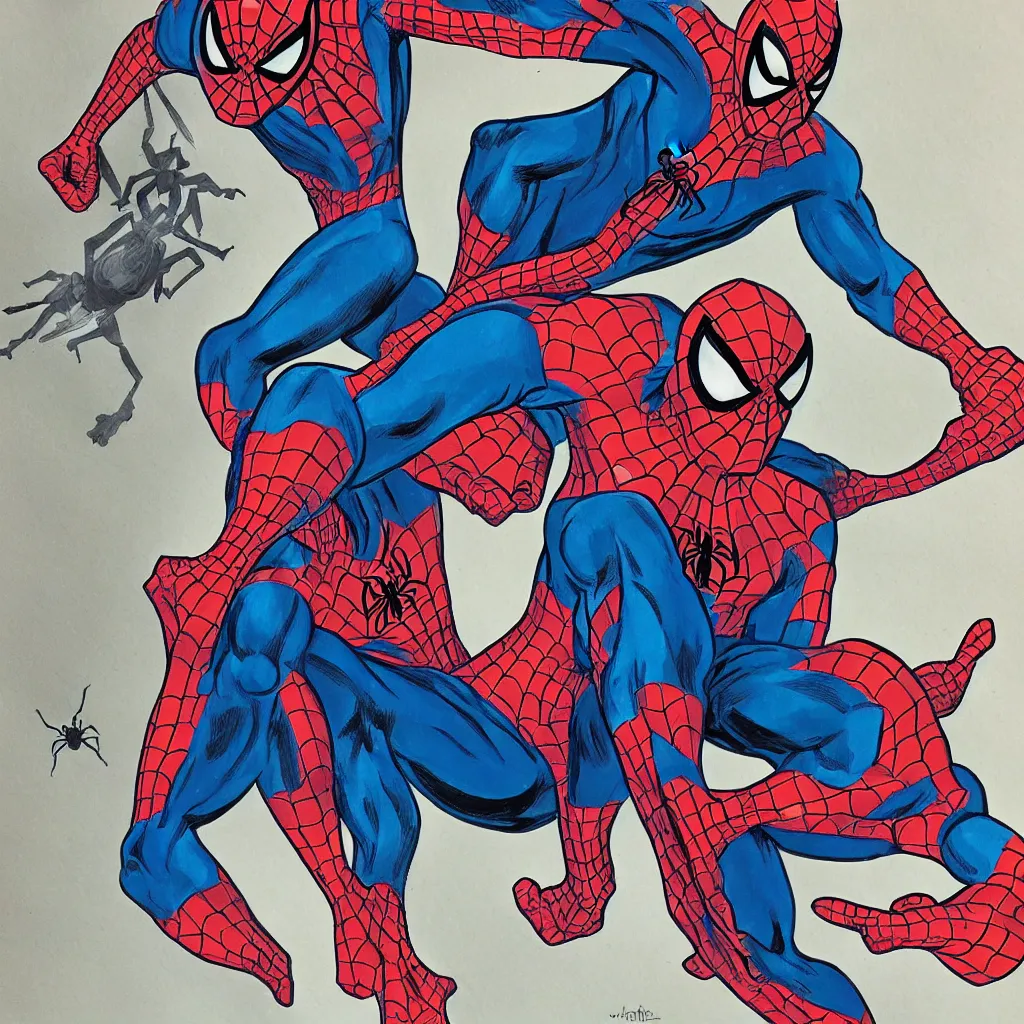 Prompt: gouache on paper glued on the amazing spider - man comic