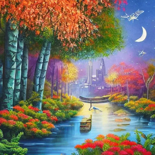 Image similar to Beautiful city of the future in harmony with nature. Nice colour scheme, soft warm colour. Beautiful detailed painting by Lurid. (2022)