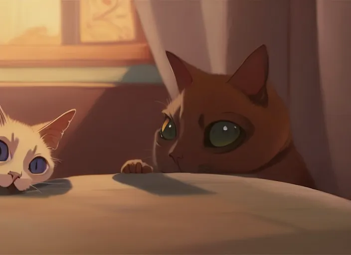 Image similar to a wholesome animation key shot of a siamese cat sleeping, close up, studio ghibli, pixar and disney animation, sharp, rendered in unreal engine 5, clear sky, anime key art by greg rutkowski, bloom, dramatic lighting