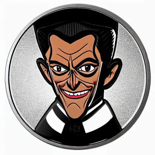 Image similar to a new coin design featuring a portrait of Count Chocula. shiny silvery mirror surface