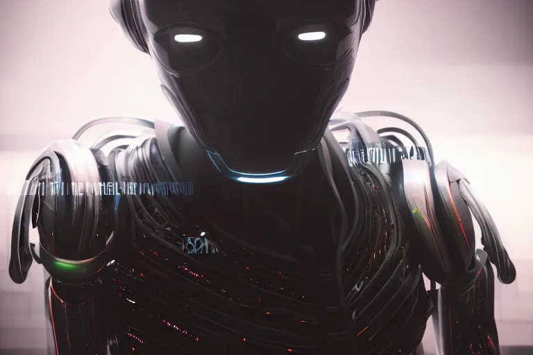 Prompt: cyberpunk alien concept inspired robot, futuristic look, highly detailed body, very powerful, photorealistic camera shot, bright studio setting, studio lighting, crisp quality and light reflections, unreal engine 5 quality render