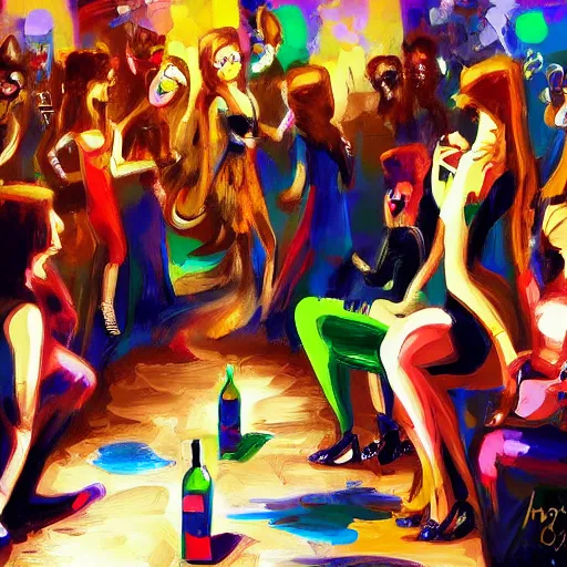 Image similar to cat partying in a club. digital art, expressive painting, trending on artstation.