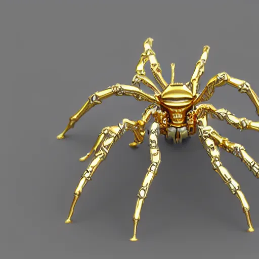 Image similar to 3 d render of a mechanical spider made of smooth white marble and gold