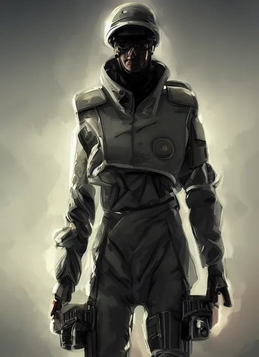 Prompt: a futuristic soldier in an officers uniform, 4 k, hd, cyberpunk dark fantasy art, official fanart behance hd artstation