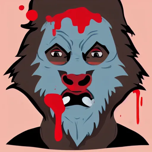 Image similar to wolfman with red liquid on his mouth, digital art, pastel, colorful, sticker, vector art