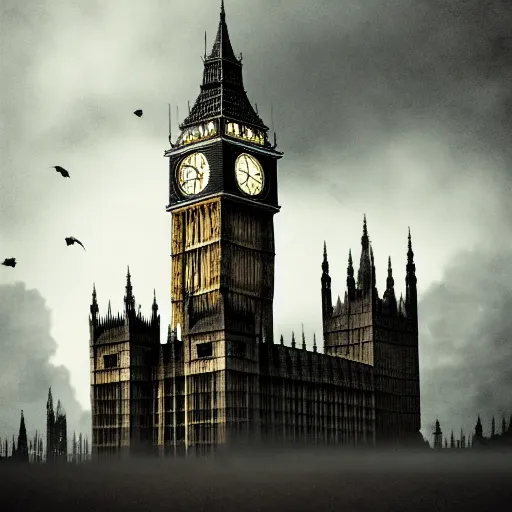 Image similar to A witch wearing a hat sitting on a broom stick and flying,the Big Ben is in background,gloomy lighting,creepy atmosphere,photo , highly detailed , high contrast, beautiful lighting, award winning ,u trending on art station, 8k, photo realistic