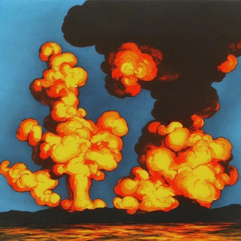 Image similar to bob ross painting of nuclear holocaust