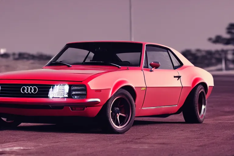 Image similar to audi camaro b 1 ( 1 9 6 9 ) drifting, need for speed : carbon, neon lines, ultra phonk, phonk music background, smoke behind wheels, noise, dark, establishing shot