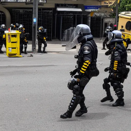 Image similar to barry bee benson flees from several riot police
