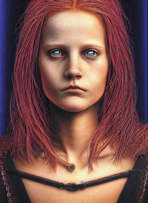 Prompt: a portrait of a pretty sewer punk young lady by barclay shaw