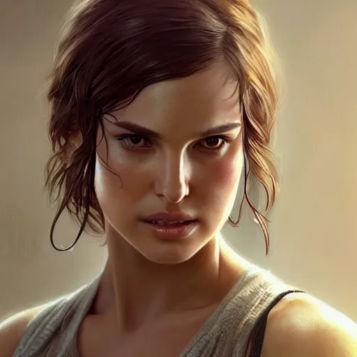 Image similar to ultra realistic illustration, natalie portman from last of us, intricate, elegant, highly detailed, digital painting, artstation, concept art, smooth, sharp focus, illustration, art by artgerm and greg rutkowski and alphonse mucha