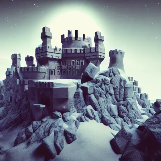 Image similar to igloo castle harvesting dark ether from the middle earth with zero gravity energy machines, octane render