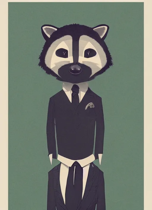 Image similar to an illustration portrait of an anthropomorphic raccoon mob boss, by victo ngai, by stephen gammell, by george ault, in the style of animal crossing, artstation