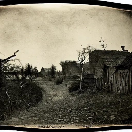 Prompt: macabre village daguerrotype rural area 1 8 9 0 s