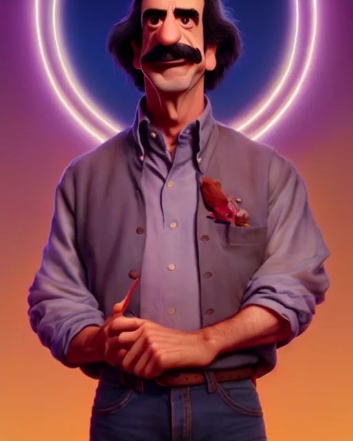 Image similar to disney pixar portrait 8 k photo of frank zappa : : by weta, greg rutkowski, wlop, ilya kuvshinov, rossdraws, artgerm, annie leibovitz, rave, unreal engine, alphonse mucha : :